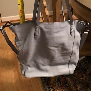 Baby blue genuine leather tote